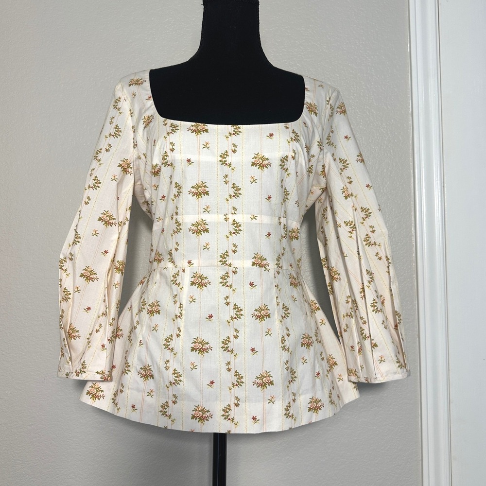 Brock Collection Floral A Line Square Neck Cottage Cotton Top, Italy, size 4